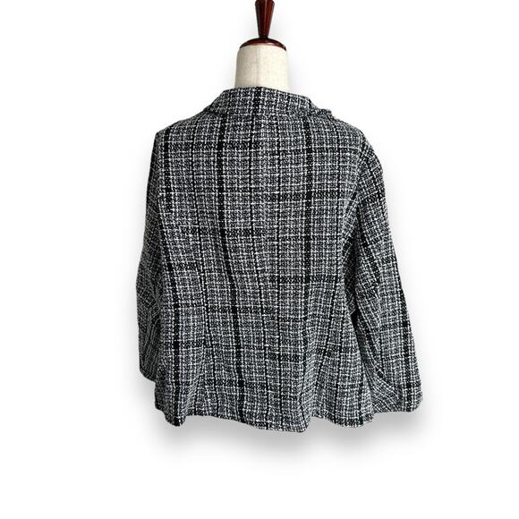 Black & White Tweed Open Front Blazer Jacket Plus Size 3XL Gold Buttons - Picture 4 of 5